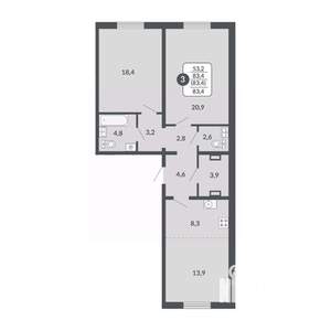 3-к квартира, вторичка, 83м2, 4/17 этаж