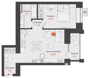 1-к квартира, строящийся дом, 47м2, 8/12 этаж