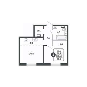 2-к квартира, вторичка, 39м2, 13/17 этаж