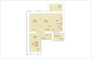 3-к квартира, строящийся дом, 77м2, 3/15 этаж