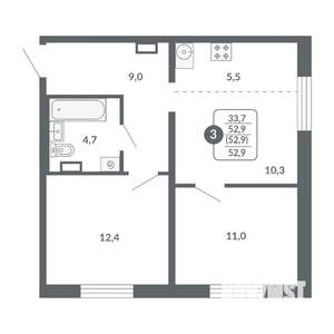 3-к квартира, вторичка, 53м2, 5/17 этаж