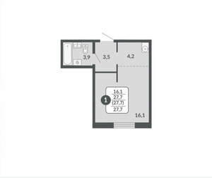 Студия квартира, вторичка, 28м2, 9/17 этаж