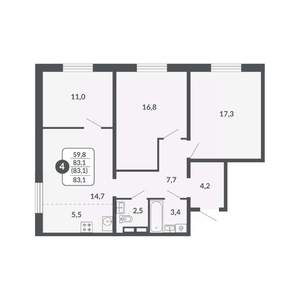 4-к квартира, вторичка, 83м2, 10/17 этаж