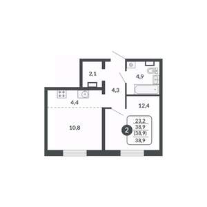 2-к квартира, вторичка, 39м2, 6/17 этаж