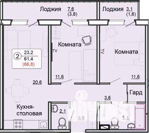 2-к квартира, вторичка, 61м2, 7/18 этаж