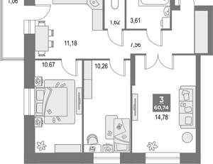 3-к квартира, вторичка, 61м2, 1/17 этаж