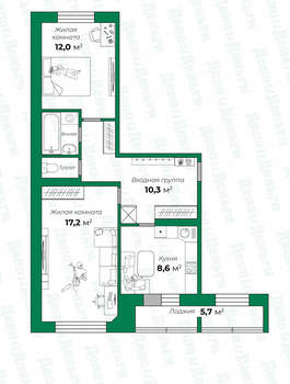 2-к квартира, вторичка, 56м2, 4/5 этаж