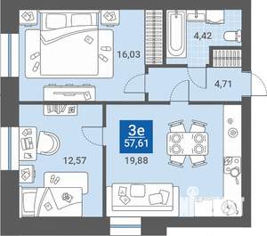 3-к квартира, вторичка, 58м2, 2/4 этаж