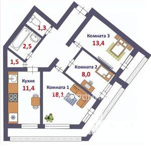 3-к квартира, вторичка, 63м2, 2/9 этаж