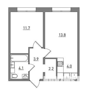 2-к квартира, вторичка, 40м2, 9/16 этаж