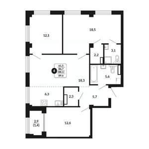 4-к квартира, вторичка, 88м2, 6/17 этаж