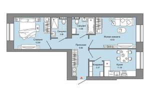 2-к квартира, вторичка, 59м2, 1/8 этаж