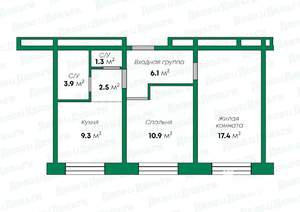2-к квартира, вторичка, 51м2, 4/14 этаж