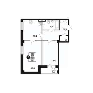 2-к квартира, вторичка, 62м2, 4/18 этаж