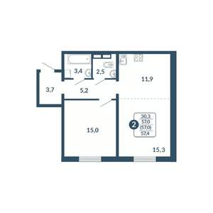 2-к квартира, вторичка, 57м2, 4/17 этаж