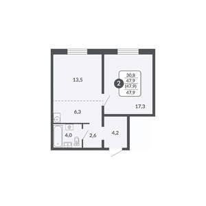 2-к квартира, вторичка, 48м2, 2/17 этаж
