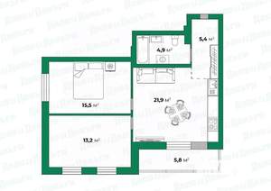 2-к квартира, сданный дом, 63м2, 4/12 этаж