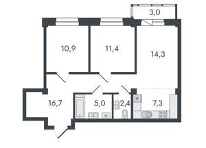 3-к квартира, вторичка, 71м2, 16/16 этаж