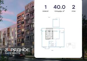 1-к квартира, вторичка, 40м2, 2/8 этаж