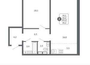 2-к квартира, вторичка, 66м2, 10/17 этаж