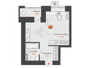 Студия квартира, вторичка, 29м2, 3/12 этаж