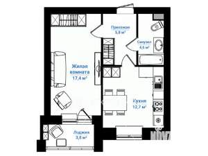 1-к квартира, вторичка, 41м2, 7/9 этаж