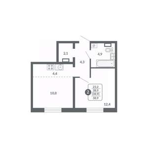 2-к квартира, вторичка, 39м2, 5/17 этаж