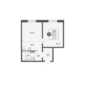 2-к квартира, вторичка, 48м2, 17/17 этаж