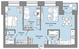 3-к квартира, вторичка, 62м2, 2/7 этаж