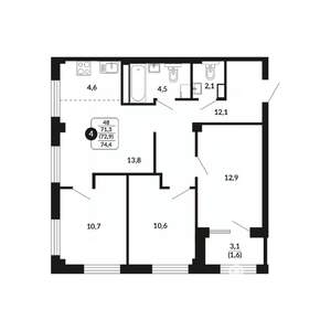 4-к квартира, вторичка, 73м2, 13/17 этаж