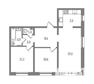 3-к квартира, вторичка, 64м2, 3/17 этаж