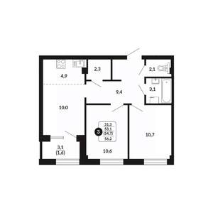 3-к квартира, вторичка, 55м2, 14/17 этаж