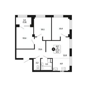 4-к квартира, вторичка, 68м2, 7/17 этаж
