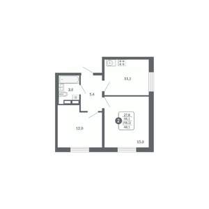 2-к квартира, вторичка, 48м2, 15/17 этаж