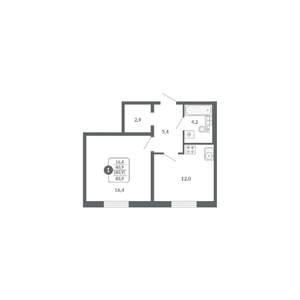 2-к квартира, вторичка, 41м2, 2/17 этаж