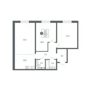 3-к квартира, вторичка, 84м2, 12/17 этаж