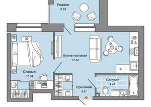 1-к квартира, вторичка, 43м2, 3/7 этаж