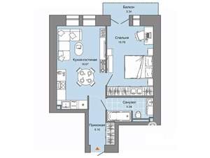 1-к квартира, вторичка, 46м2, 3/8 этаж