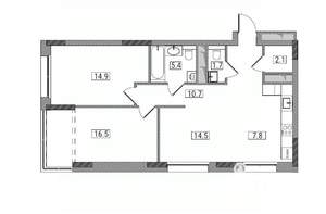 3-к квартира, вторичка, 73м2, 17/17 этаж