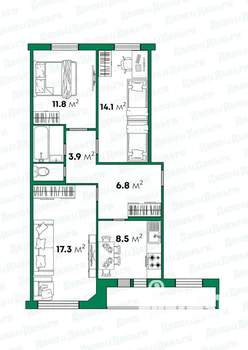 3-к квартира, вторичка, 67м2, 3/5 этаж