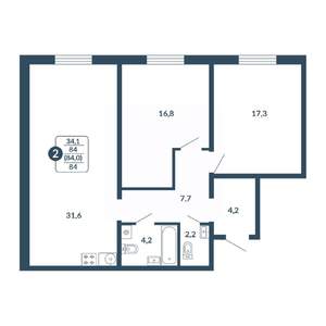 2-к квартира, вторичка, 84м2, 2/17 этаж