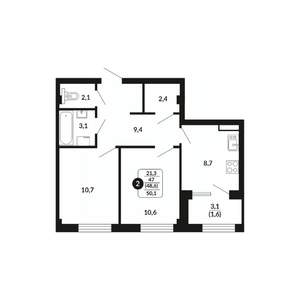 2-к квартира, вторичка, 49м2, 12/17 этаж