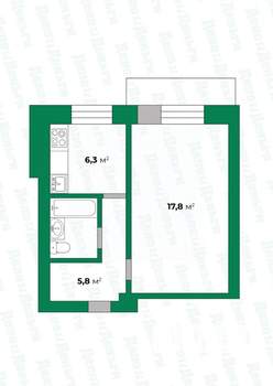 1-к квартира, вторичка, 33м2, 6/6 этаж