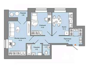 2-к квартира, строящийся дом, 55м2, 4/8 этаж