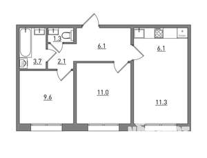 3-к квартира, вторичка, 51м2, 9/16 этаж