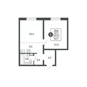 2-к квартира, вторичка, 48м2, 10/17 этаж