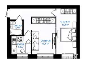 2-к квартира, вторичка, 42м2, 1/5 этаж