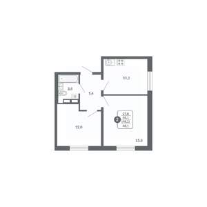 2-к квартира, вторичка, 48м2, 14/17 этаж