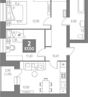 2-к квартира, вторичка, 57м2, 3/4 этаж
