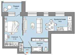 2-к квартира, вторичка, 41м2, 7/9 этаж